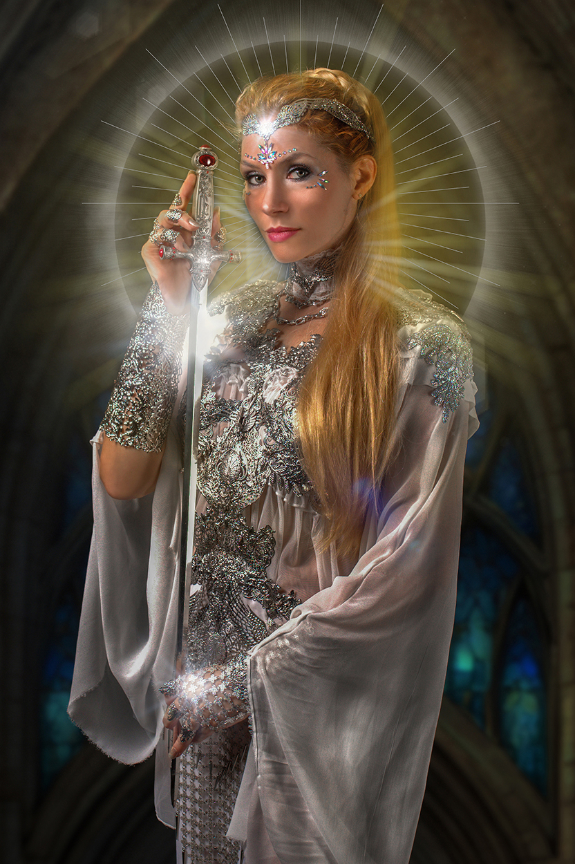 Medieval Madonna Joan of Arc with glowing light halo