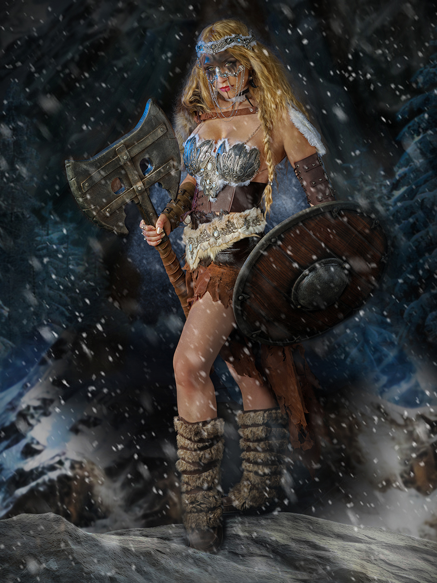 Viking woman under the snowfall