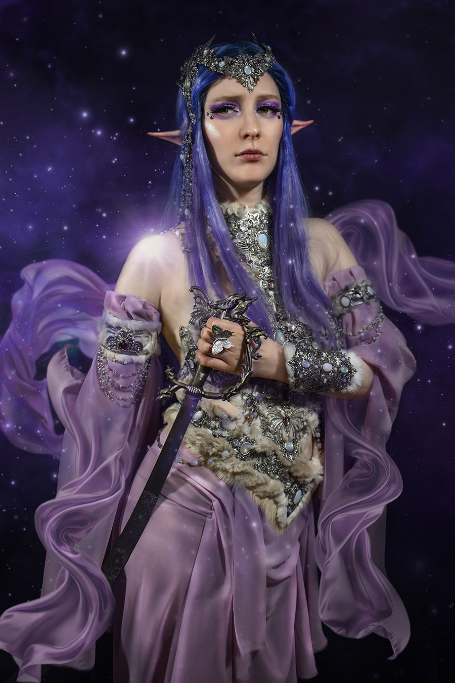 elven girl with astral background