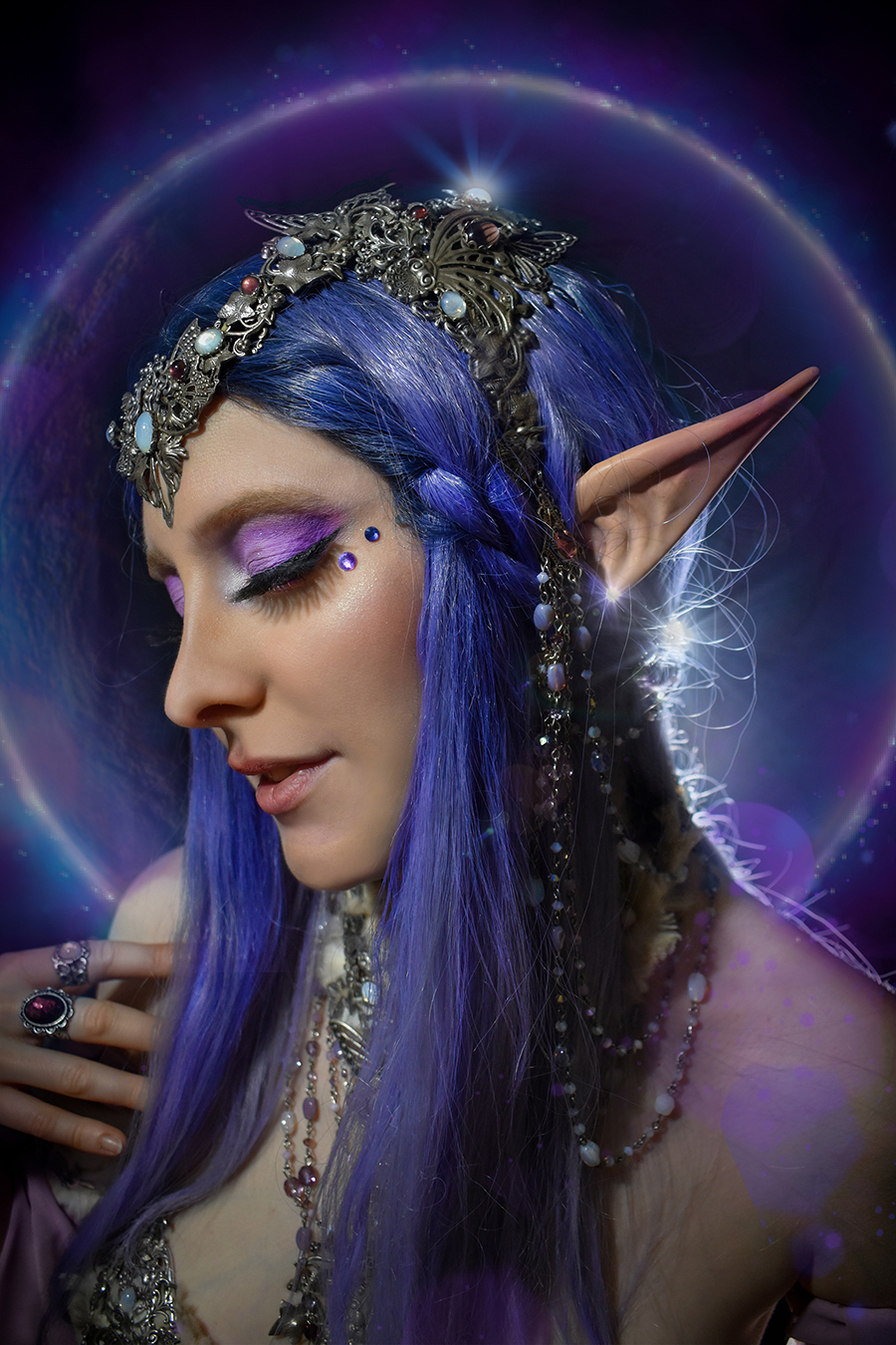 elve beauty portrait with purple hair