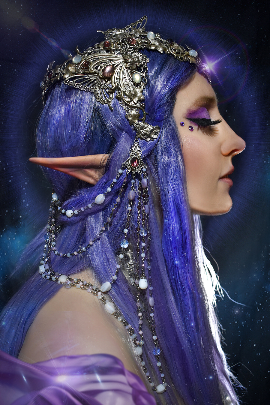 elve portrait profile inspired by Art Nouveau