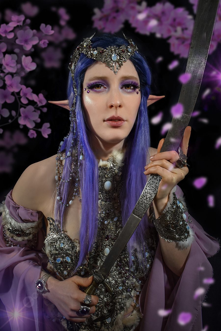 pink girl samurai with cherry blossom sakura