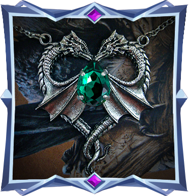 Collier médiéval avec dragons et cristal vert émeraude