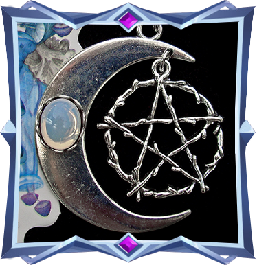 Collier wicca avec croissant de lune et pierre de lune