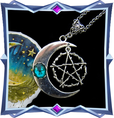 moon and pentacle necklace with emerald green stone