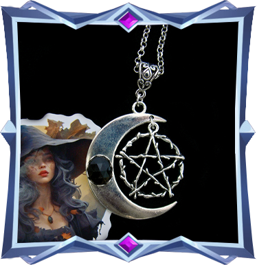 crescent and pentacle necklace adorned with onyx black stone