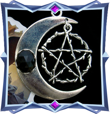 wiccan necklace with crescent adorned black stone