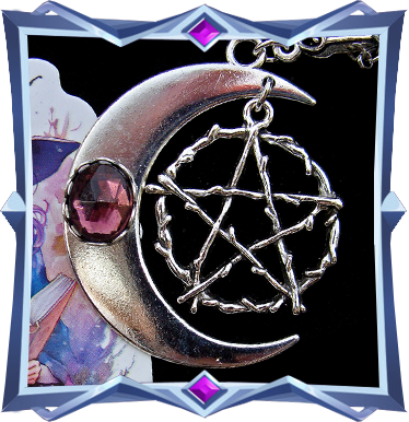 wiccan necklace with crescent and purple stone