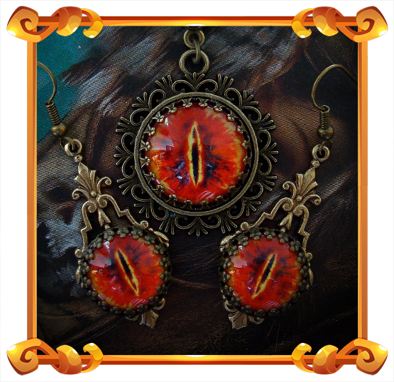 Collier Oeil de Sauron collier et boucles d'oreilles inspirés par le seigneur du Mordor