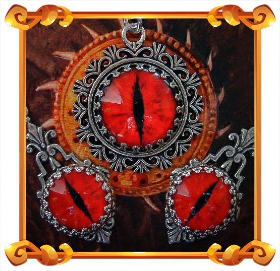 Collier et Boucles d'oreilles avec oeil rouge diabolique inspiré de la dark fantasy