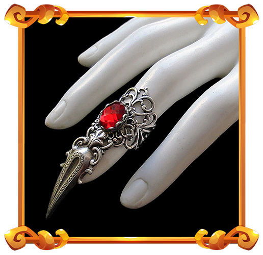 bague griffe gothique rouge rubis